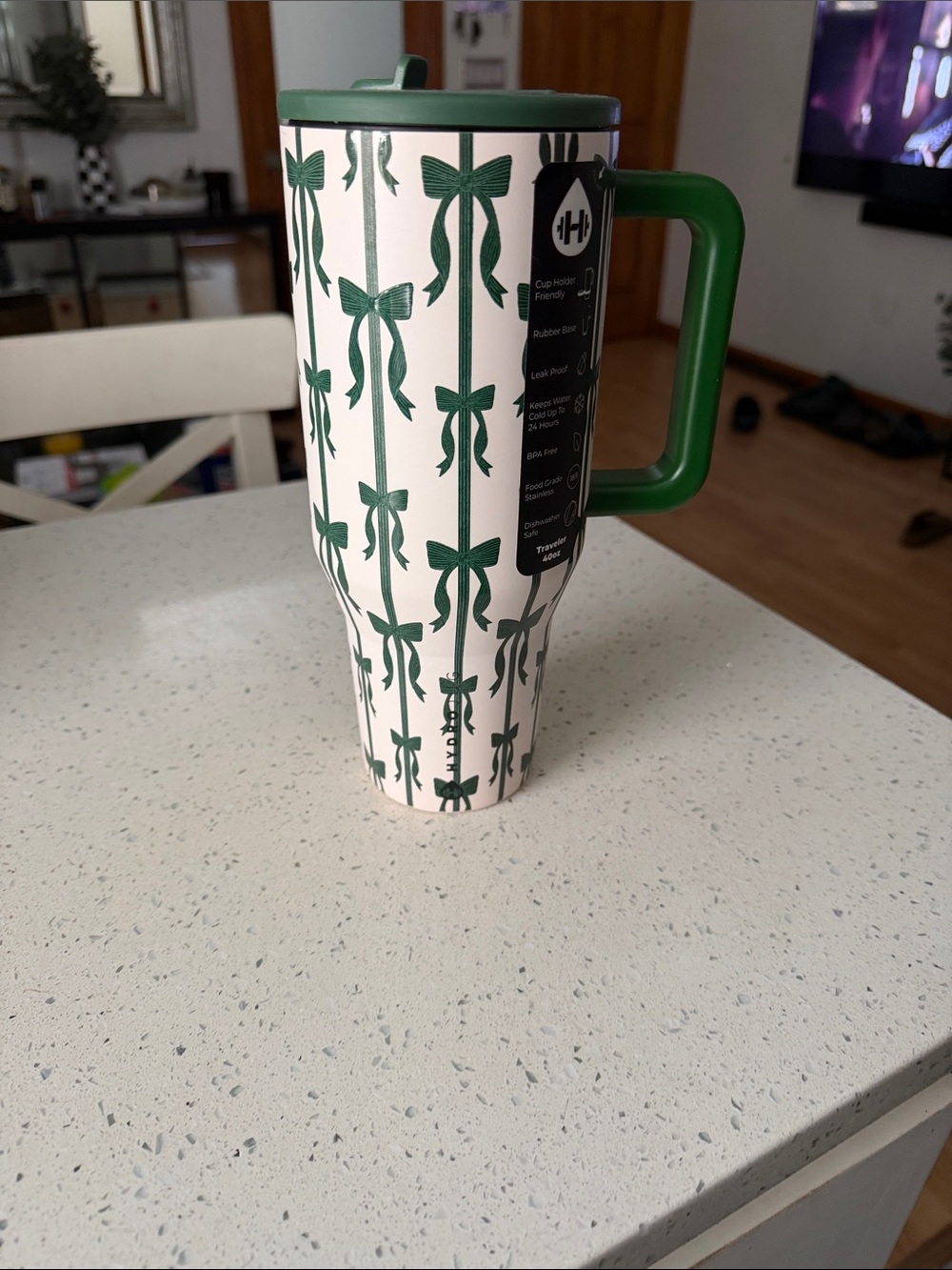 Green Travel Tumbler with Handle and Flip Lid
